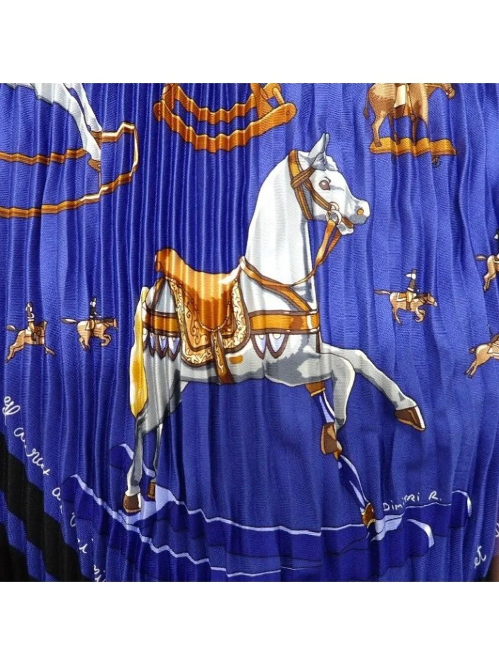 Hermes Carre 90 Pleats Blue Rocking Horse Scarf Silk Included